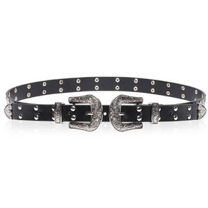 Black Belt Western Vintage Style Double Buckle with Studded Rivet NEW!